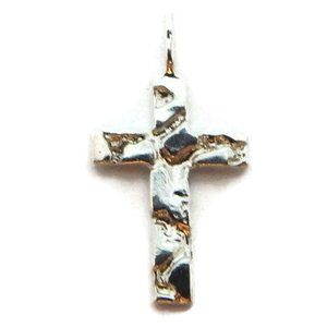 Cross Nugget Pendant Charm .925 Sterling Silver